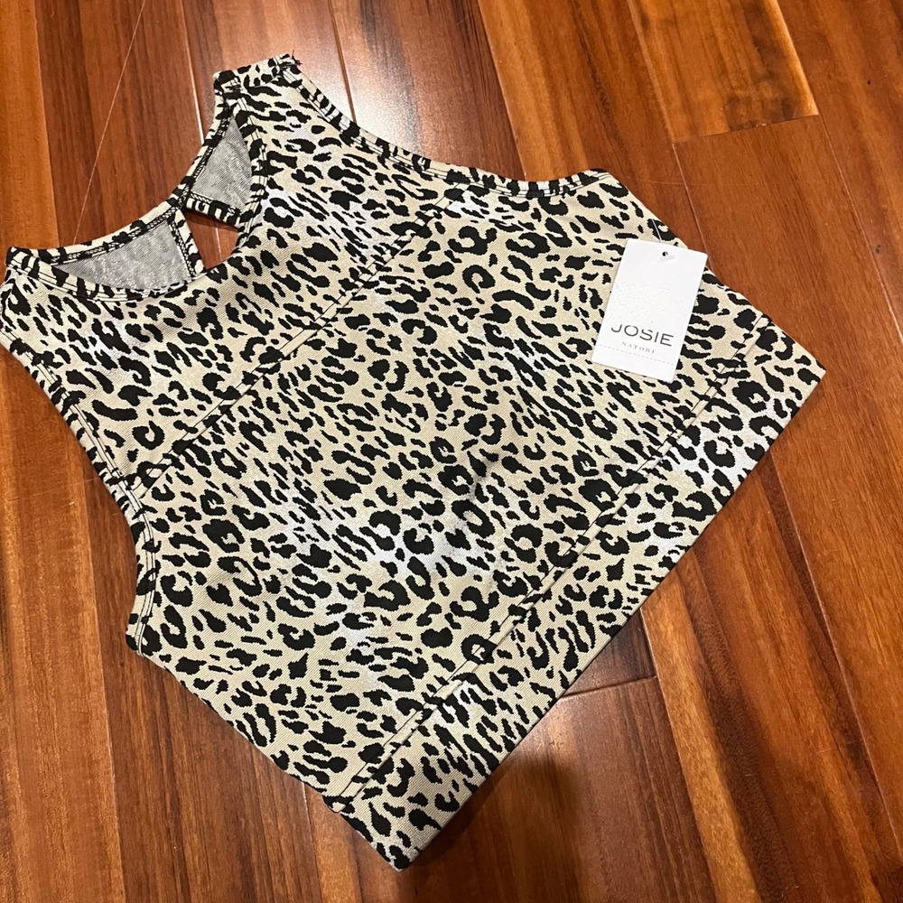 Josie‎ Natori Sports Bra Leopard Animal Print Crop Top Getaway New Size Small
